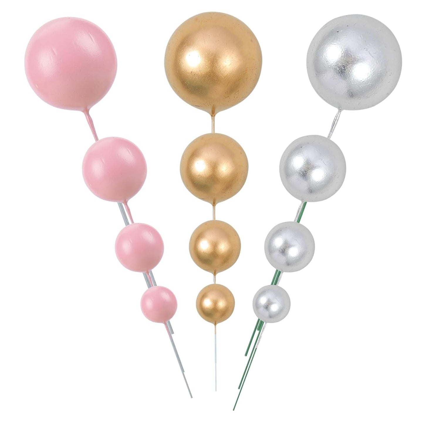 Gyufise 30Pcs Balls Cake Topper Foam Ball Cake Picks Mini Balloon DIY Cake Insert Topper Decoration for Baby Shower Wedding Anniversary Kids Birthday Party Cake Decorations Gold Silver Pink