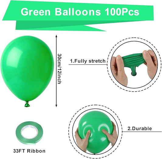 Patimate Green Balloons 100 Pack 12 Inch Green Latex Balloons for Birthday Wedding Christmas Graduation Safari Themed Baby Shower Party Decorations
