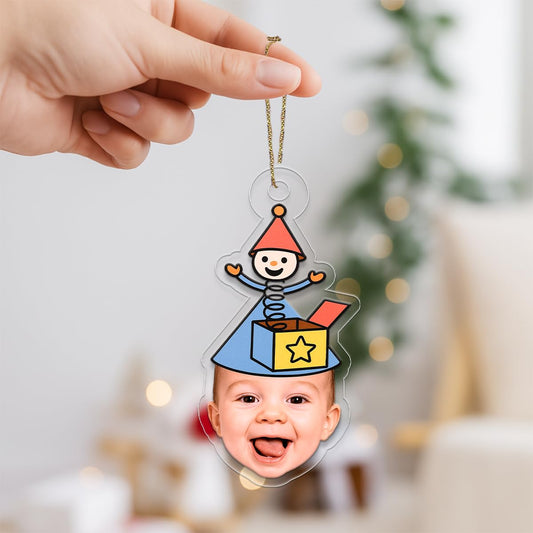 Custom Photo Baby with Funny Hat Ornament, Personalized Baby Christmas Ornament, Cute Holiday Decoration, Family Keepsake Gift Acrylic Ornament – Personalized Christmas Tree