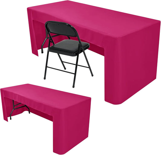 Nasitos 2 Pack 8 Foot Tablecloth Fitted Fuchsia Trade Show Table Covers-Open Back Tablecloth Washable Fabric Table Cloth for Rectangular Table, Parties, Craft Show, Baby Shower, Events, Vendor Booth