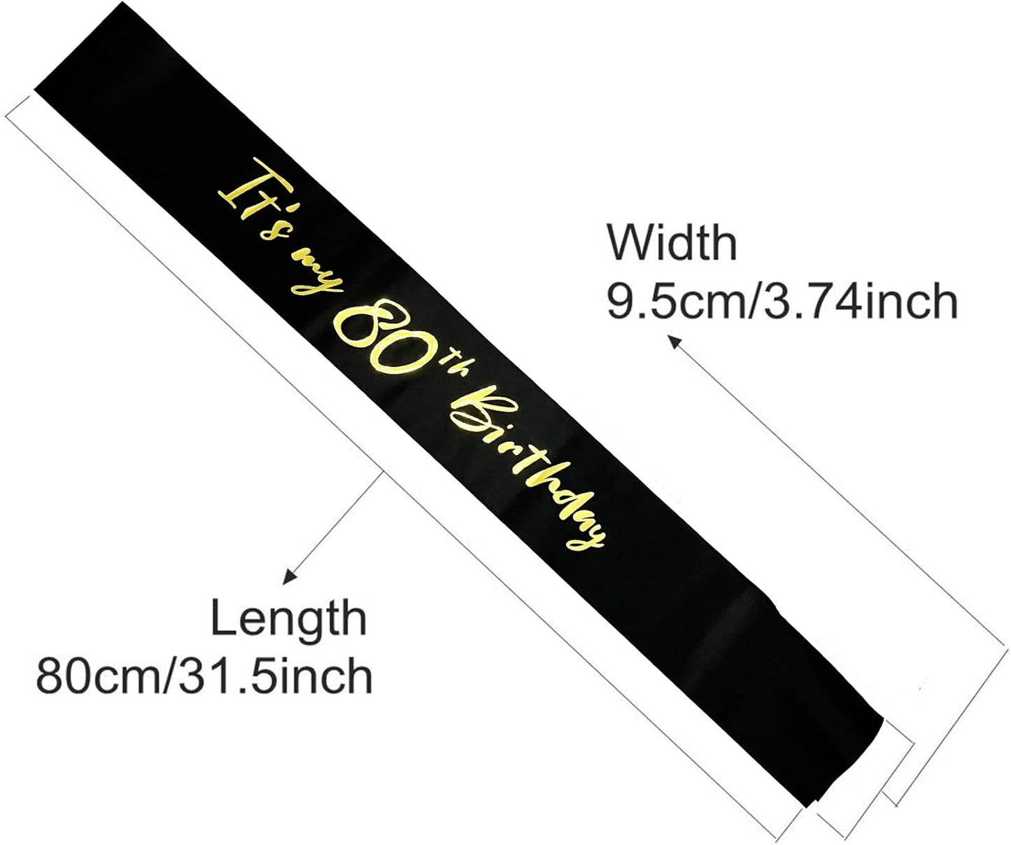 80th Birthday Sash, It's My 80th Birthday Sash Black Gold, 80 Birthday Decorations Gifts for Women Men Happy 80th Birthday Party Favor Supplies