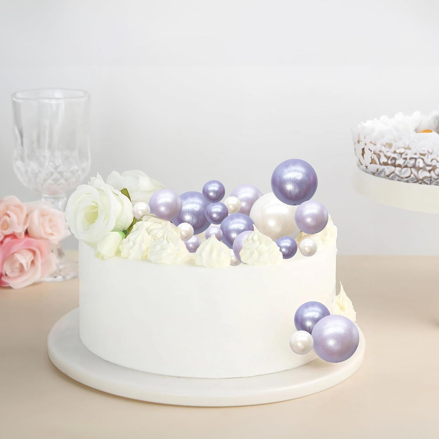 Ephlyn 30Pcs Ball Cake Topper Ball Cake Picks Colorful Pearl Ball Shaped Cupcake Insert Cake Topper for Bear Theme Birthday Party Favors Wedding Decoration Pearl White Purple