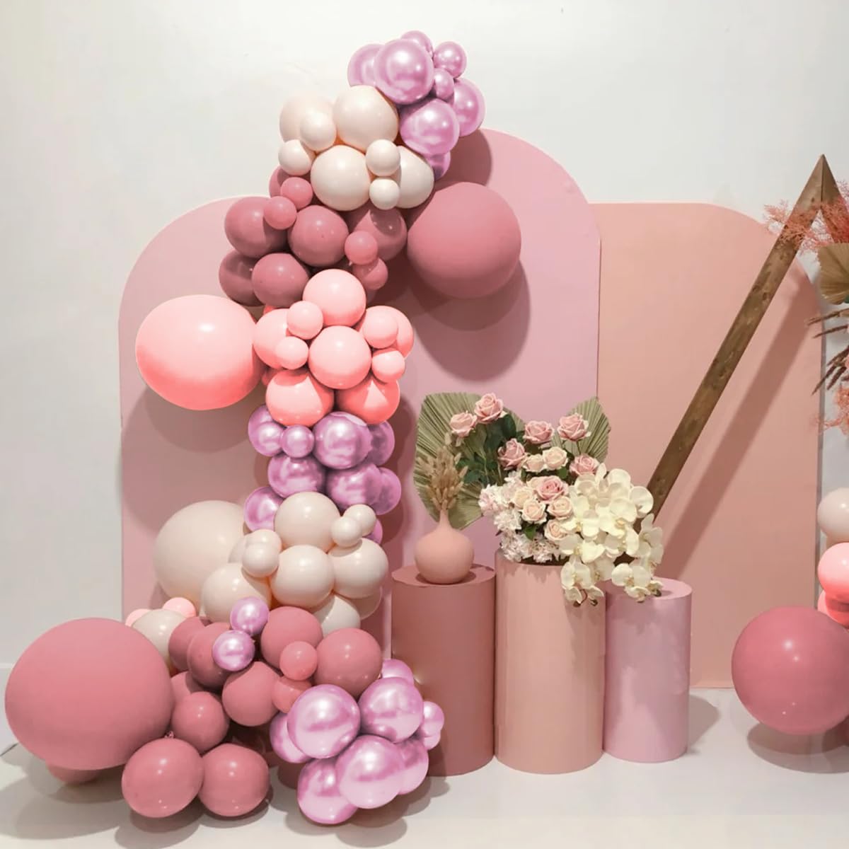 Pink Balloon Garland Arch Kit, 160Pcs Pastel Dusty Nude Metallic Pink Balloons for Birthday Princess Wedding Bridal Baby Shower Party Decorations