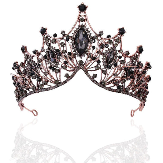 Baroque Black Queen Crown for Women, Dark Gothic Princess Tiaras and Crown Handmade Crystal Headband Birthday Tiara for Women – Wedding Halloween Faire Costume Birthday Music Festival