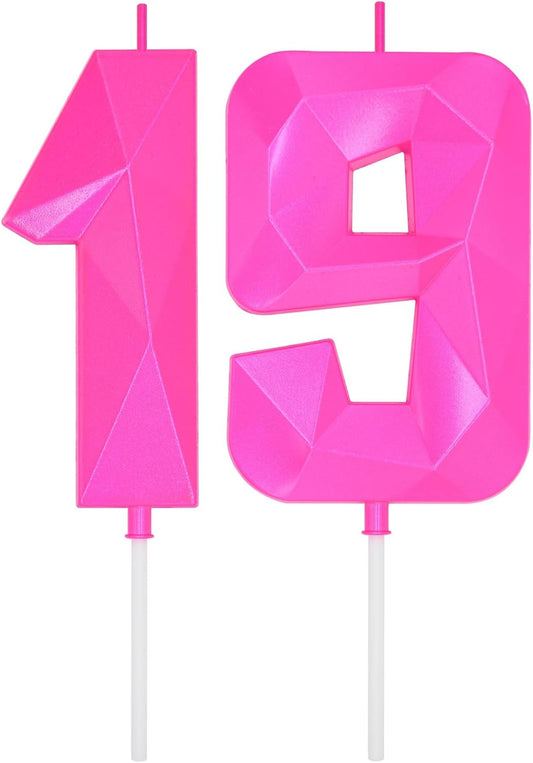 DERVENTA Large Birthday Candle Number 3D Pink 3.7 inch Party Celebration Anniversary Decoration Cake Topper 1 Piece (Number 19 Pink)