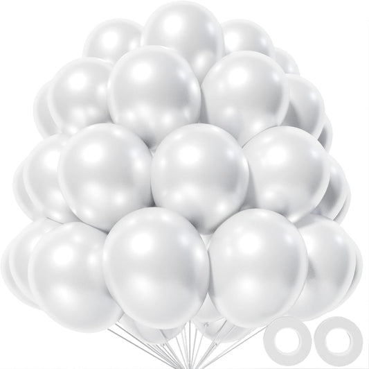 Pearl White Balloons 12 inch, 110pcs Latex Party Balloons Helium Quality for Birthday Graduation Baby Shower Valentines Christmas Wedding Party Decorations (Pearl White)