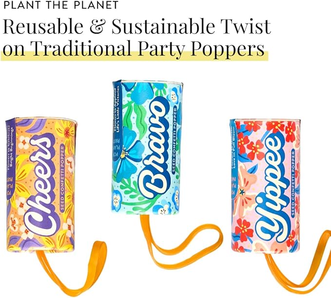 Modern Sprout Seed Confetti Poppers with Flower Seeds - Party Favors for Outdoor Wedding Birthday & Parties - Non-Toxic Plastic-Free & Pollinator Safe Plantable Seed Paper - Blue Bravo (Pack of 12)