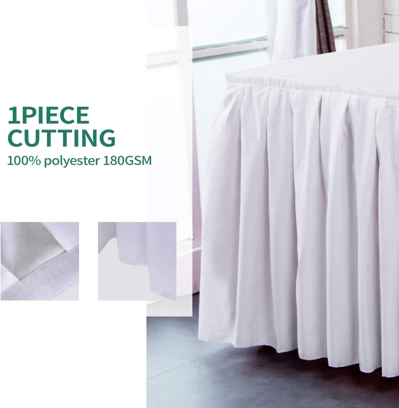 Surmente White Table Skirt, 14ft Polyester Tablecloth for Weddings, Banquets, or Restaurants