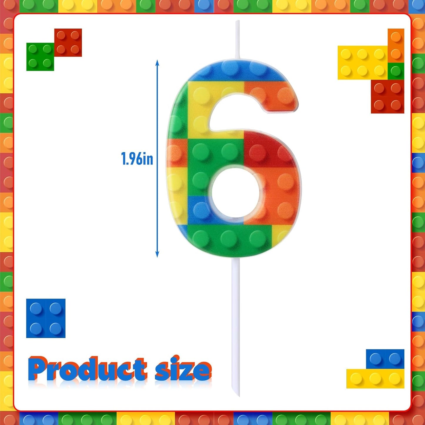 Building Block Number 0-9 Birthday Cake Candle Numeral Birthday Sparkler Candles for Building Block Cake Topper for Party Decorations Supplies(Number 6)