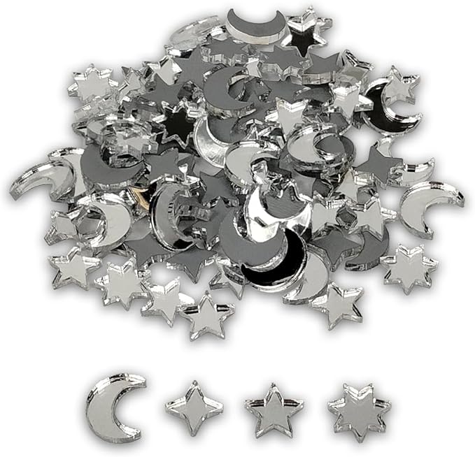FashionJunkie4Life Celestial Confetti | Mirror Acrylic Laser Cut Table Scatter | Moon & Star Party Decor