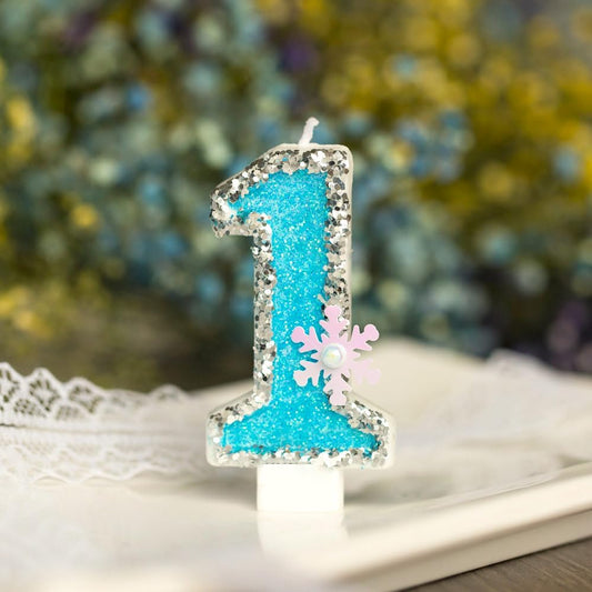 Frozen Birthday Number Candles for Cake, Blue Number 1 Candle, 1st Frozen Cake Topper, Fun Glitter Birthday Candles Cupcake Topper for Party Anniversary Decorations