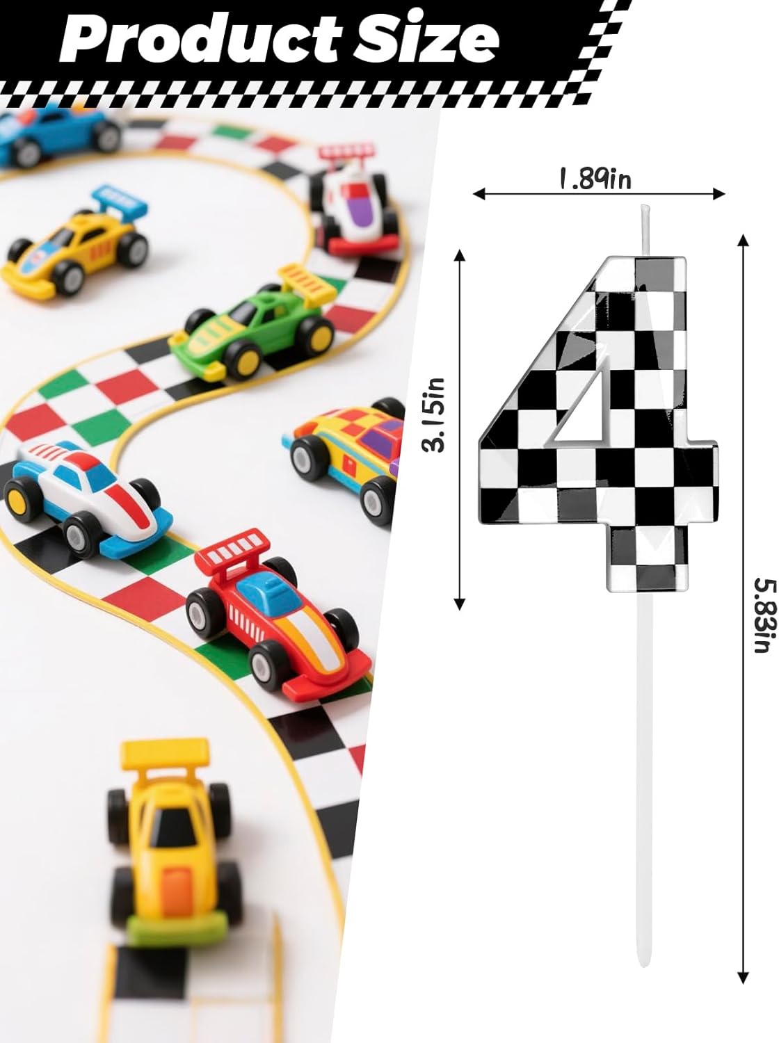 Number 4 Racing Cars Birthday Candles,2.68 Inch Black White Checkered Birthday Number Candles, Cool Racing Themed Number Candles for Boys and Girls, Kids Race Car Themed Party Decorations Supplies
