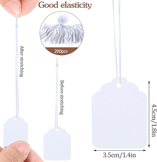200 Pcs Price Tags with Elastic String, Gift Tags Writable Blank Jewelry Tag for Clothes Jewelry Pricing Gift (1.38×1.8Inch,White)