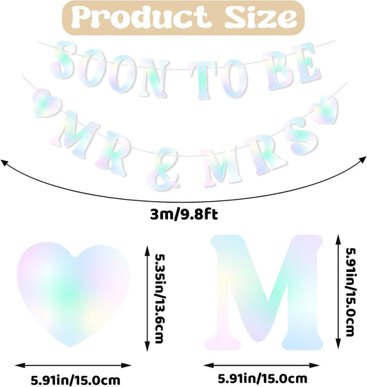 Soon To Be Mr & Mrs Banner, Bridal Shower Sign, Pre-Strung Laser Wedding Banner Decorations, Engagement Banners for Mantle Hanging Sign Couples Shower Decorations