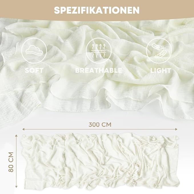 Artoid Mode Boho Milk White Gauze 6 Pieces Wedding Table Runner, 120 Inch Birthday Fabric Kitchen Dining Holiday Table Decor for Home Party Indoor