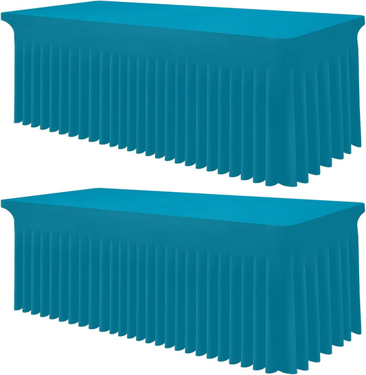 Smiry Spandex Tablecloth 2 Pack, Elastic Fitted Stretch Tablecloth for 8FT Rectangle Tables, Waterproof Washable Table Cover Skirt for Outdoor, Wedding, Banquet & Parties (Turquoise, 96Lx30Wx30H Inch)