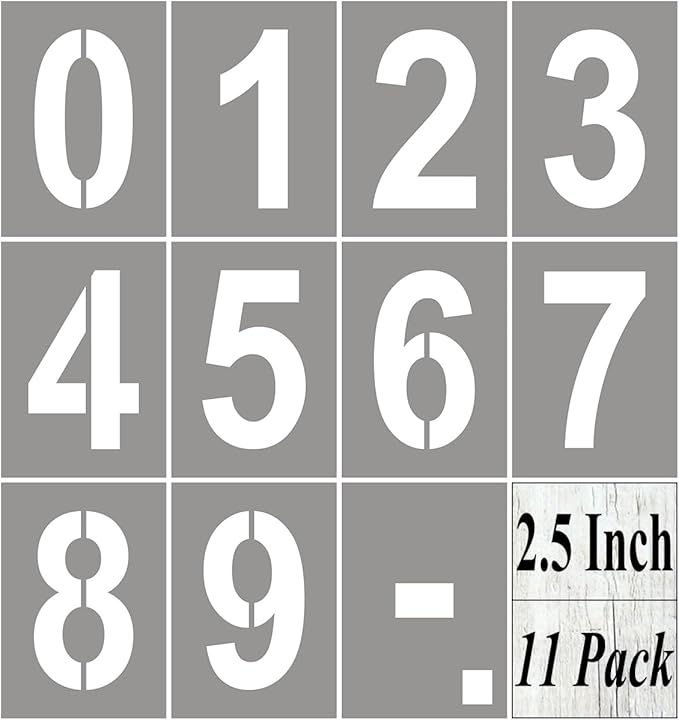 2.5 Inch Large Number Stencils for Painting - 11 Pack Number Stencil Templates for Curb Address, Cakes, Cookies, Mailboxes and Crafts, Reusable House Numbers Stencils for Wood Signs & Cement Wall Art