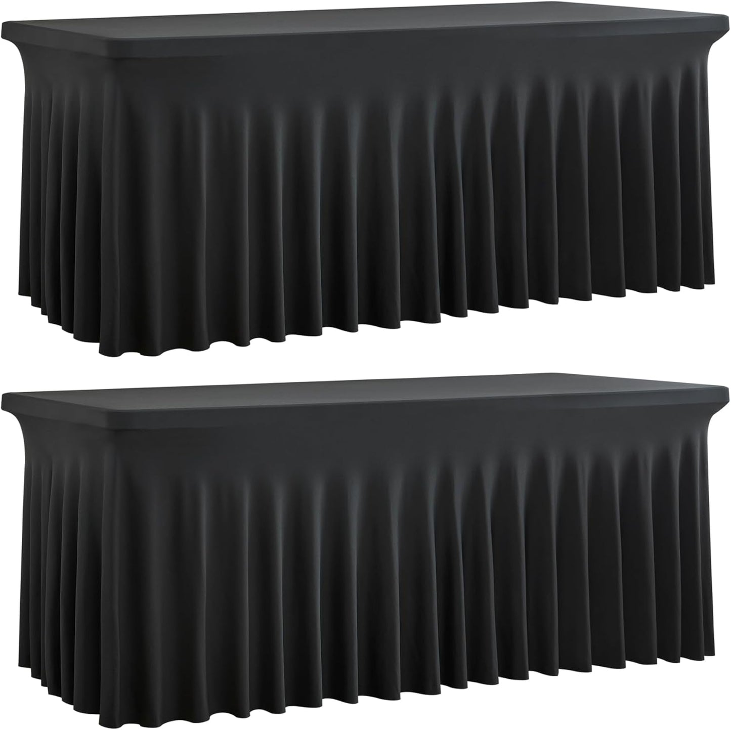 2 Pack Black Spandex Tablecloth for 5 Foot Rectangle Tables, Wrinkle Free Fitted Table Clothes Cover 5ft Stretchy Tablecloths with Skirt for Parties Weddings Birthday Banquet Baby Shower