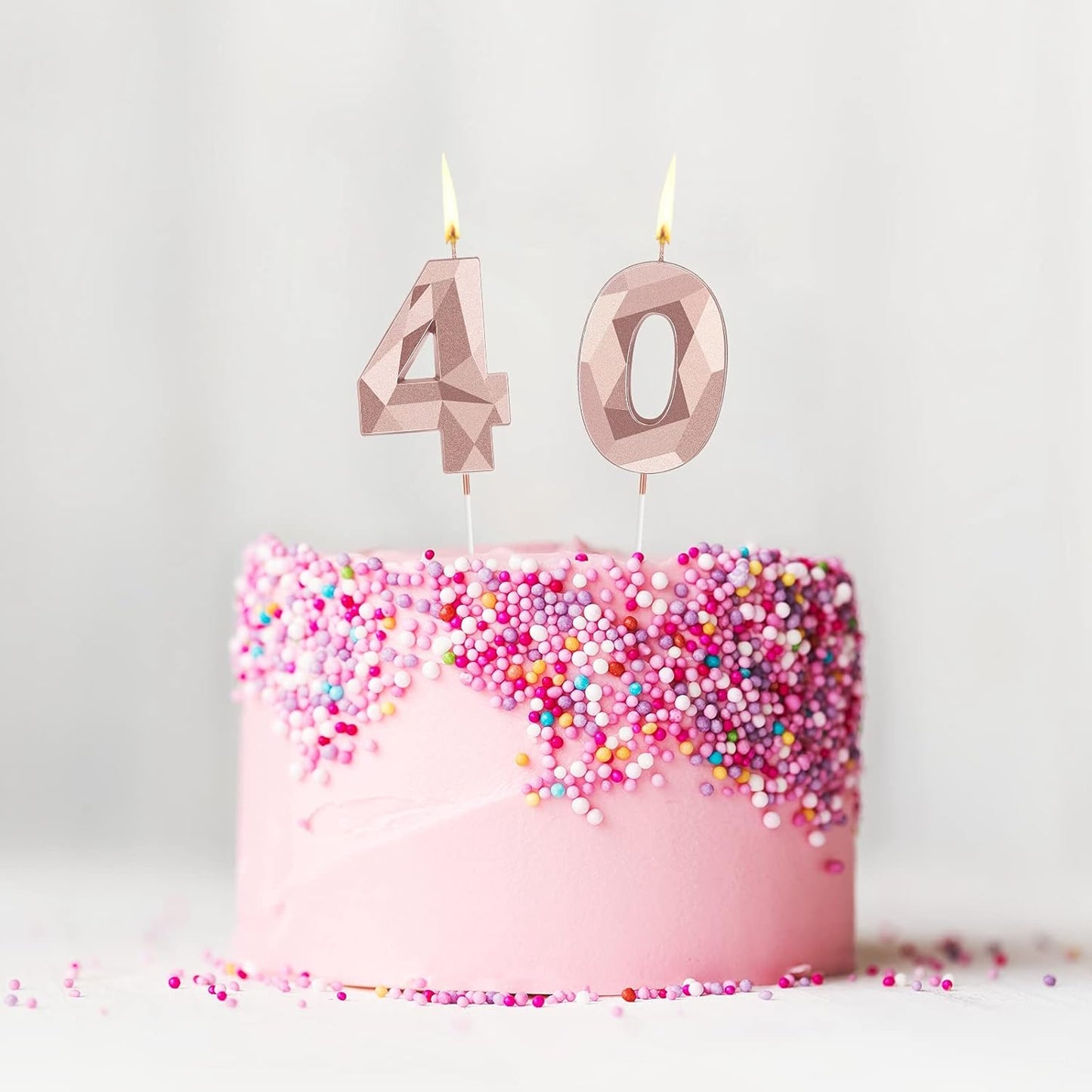 Nuanchu 40th Birthday Candles, Number 40 Happy Birthday Cake Topper 3D Diamond Shape Numeral Sparkler Candles for Men Women Party Wedding Decoration Theme Party (Rose Gold)