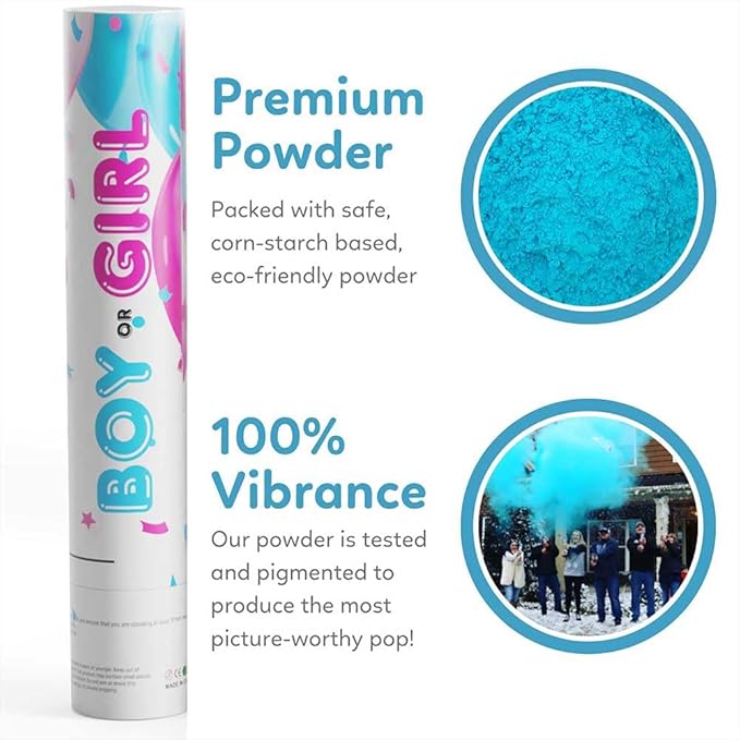 Gender Reveal Powder Smoke Bombs Cannon Poppers | 2 Blue Poppers | Biodegradable | Alternative to Gender Reveal Smoke Bombs Extinguisher | Gender Reveal Party Decorations | TUR Party Supplies