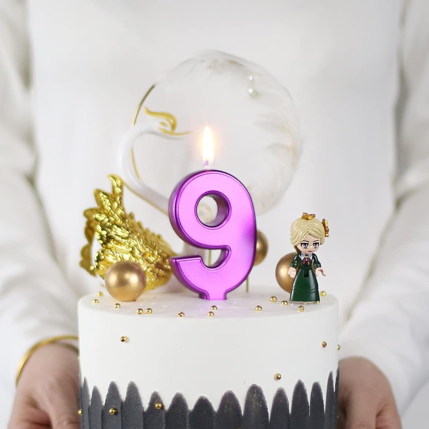 DERVENTA Birthday Candles Big Numbers Purple 3.7 inch Party Cake Topper 1 Piece (Number 8 Purple)