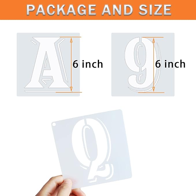 ASMPIO 6 Inch Letter Stencils Symbol Numbers Craft Stencils, 42 Pcs Reusable Plastic Alphabet Templates for Painting on Wood, Wall, Fabric, Rock, Glass, Signage, DIY Art Projects