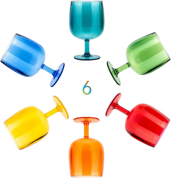 KOXIN-KARLU Classic Stackable 12 ounce Plastic Wine Stems Acrylic Glasses, set of 6 Multicolor