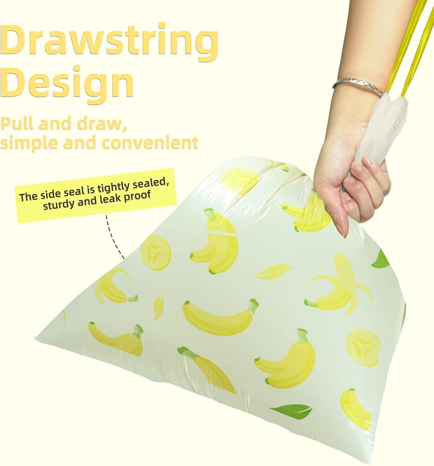 4 Gallon Small Trash Bags Drawstring,4 Gal Trash Can Liners,Small Bathroom Garbage Bags Scented,Tear Resistant Garbage Bags,50 Count Trash-Can-Liners (Banana)