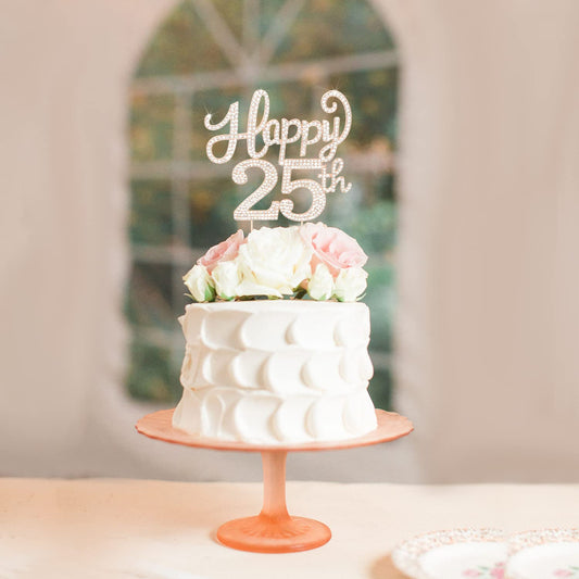 LASKYER Happy 25th Birthday Decorations,25th Birthday Gold Rhinestone Cake Topper - Cheers to 25 Years Old Bday Party Metal Sparkly Cake Centerpieces Sign.