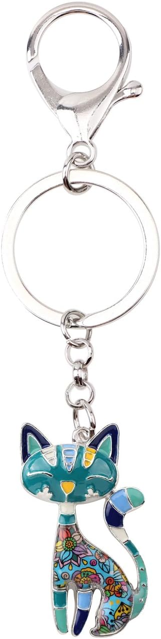 BONSNY Enamel Alloy Chain Cat Key Chains For Women Car Purse Handbag Charms keychains Gifts