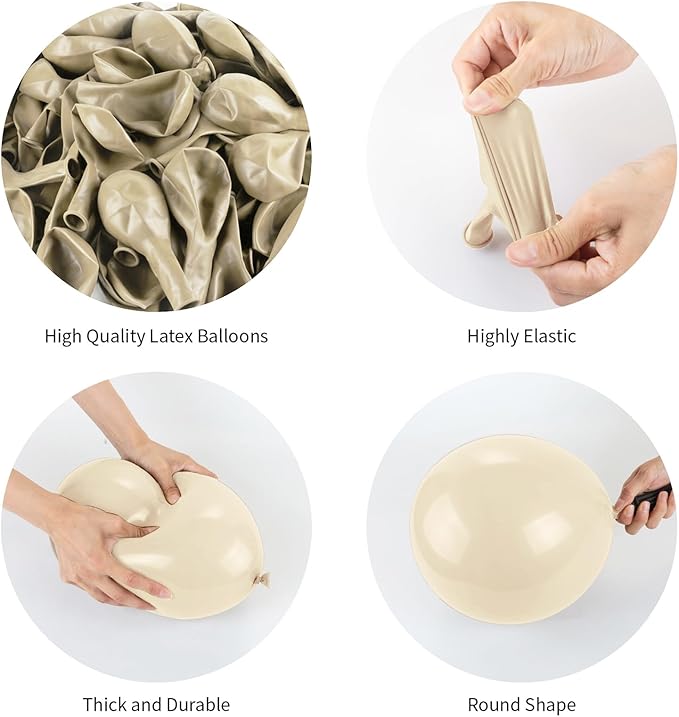 Sand White Balloons, 140pcs 18 12 10 5 Inch Different Sizes Pack Party Latex Balloons for BOHO Birthday Halloween Holiday Balloon Garland as Party Decorations