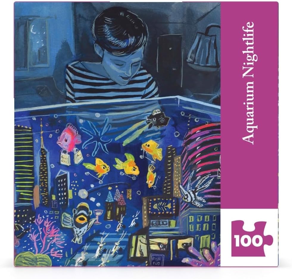 New York Puzzle Company - Jenny Kroik Aquarium Nightlife Mini - 100 Piece Jigsaw Puzzle for Family Game Nights by Jenny Kroik
