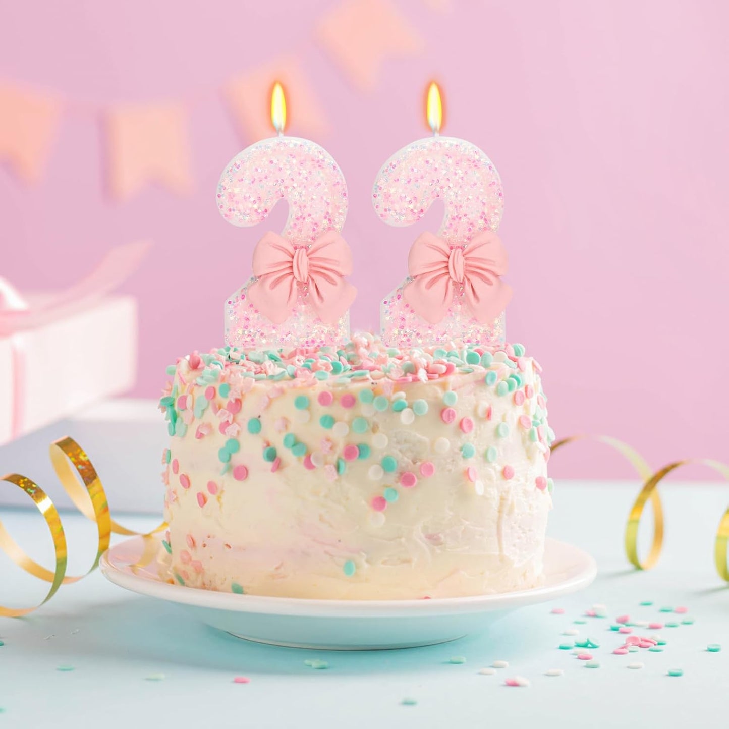 22nd Birthday Candles for Cake, Pink Bow Number Cake Candles, 2.76 inch Number Happy Birthday Candle, Cake Topper Decoration for Birthday Party (Number 22)