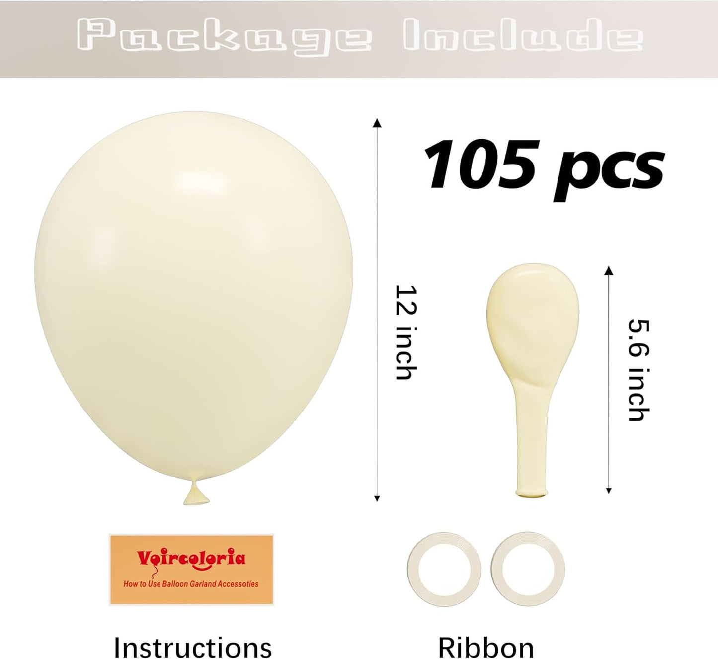 105pcs Ivory Balloons 12inch Party Latex Balloons for Boys Girls Birthday Baby Shower Gender Reveal Wedding Sunflower Party Decorations