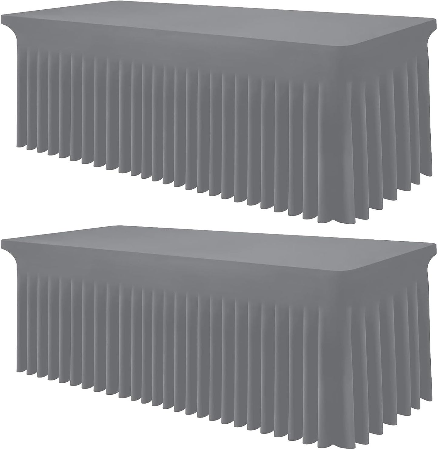 Smiry Spandex Tablecloth 2 Pack, Elastic Fitted Stretch Tablecloth for 8FT Rectangle Tables, Waterproof Washable Table Cover Skirt for Outdoor, Wedding, Banquet & Parties (Grey, 96Lx30Wx30H Inch)