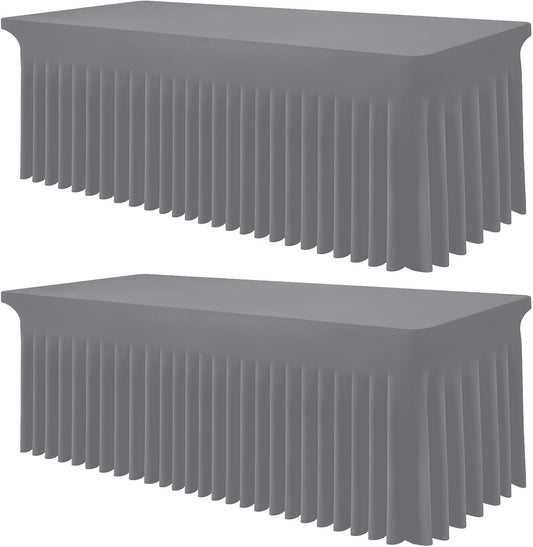 Smiry Spandex Tablecloth 2 Pack, Elastic Fitted Stretch Tablecloth for 6FT Rectangle Tables, Waterproof Washable Table Cover Skirt for Outdoor, Wedding, Banquet & Parties (Grey, 72Lx30Wx30H Inch)