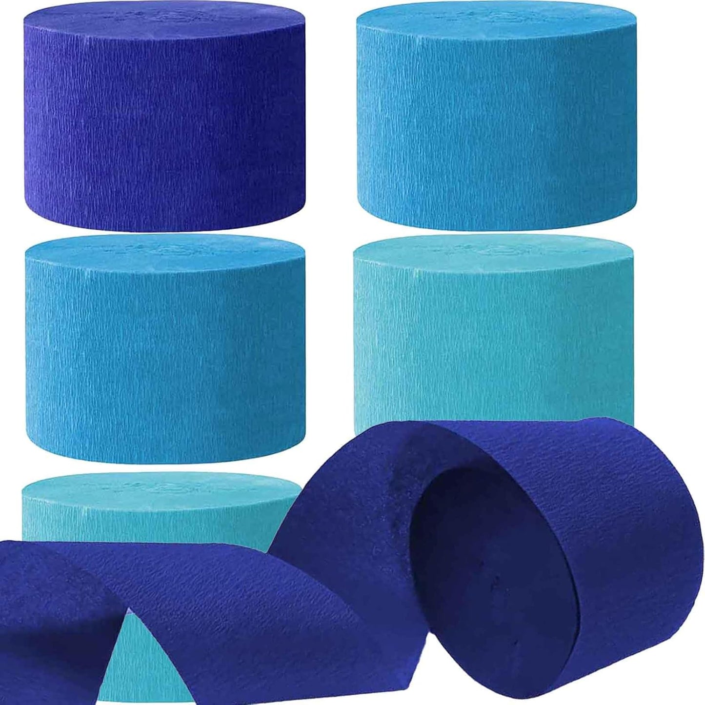 We Moment Navy Blue and Sky Blue Light Blue Crepe Paper Streamers Party Streamer 1.8 Inch Widening 6 Rolls,Blue Party Decorations Streamer 82 feet per roll for Birthday Wedding Party Decorations