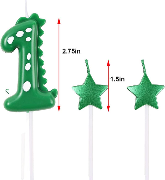 2.75 Inch Green Dinosaur Shaped 1 Number Birthday Candles and Star Birthday Candles,Suitable for Dinosaur Birthday Decorations & Themed Parties Celebration