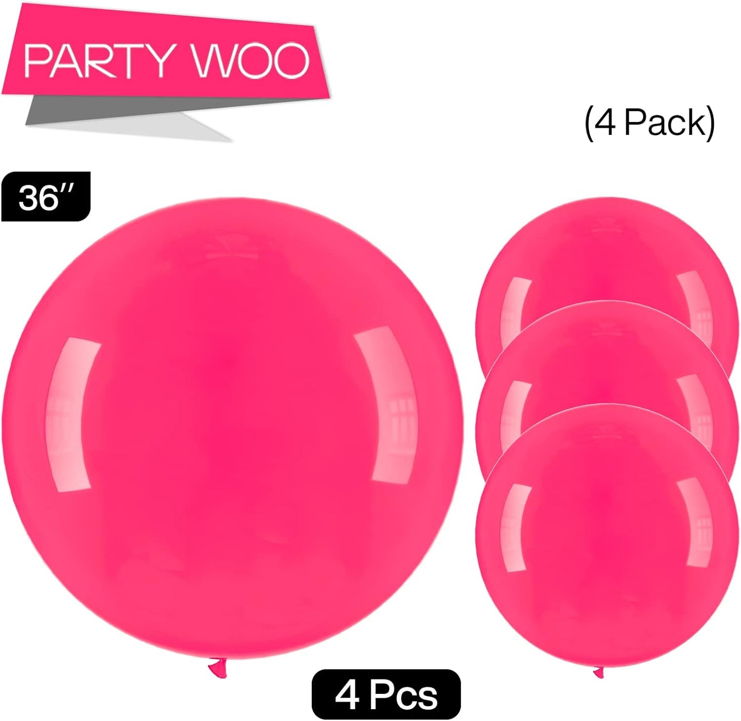 PartyWoo Hot Pink Balloons 4 pcs 36 Inch Extra Large Big Jumbo Giant Dark Pink Magenta Fuchsia Latex Helium Balloons for Wedding Baby Shower Gender Reveal Birthday Party Decorations Pink-Y12