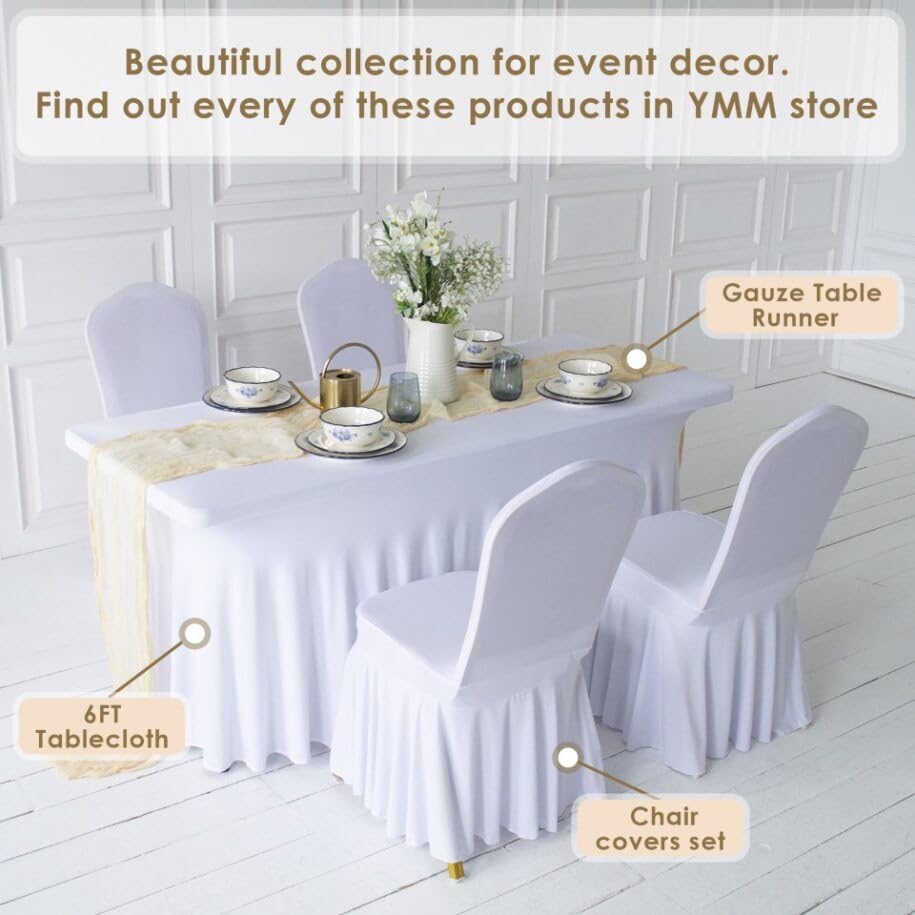 Your Magic Moment White Table Cloth Set of 4 for Rectangle Table Cover for 6 Foot Tables White Cover 6ft Spandex Table Covers 6ft Table Skirts for Rectangle Table