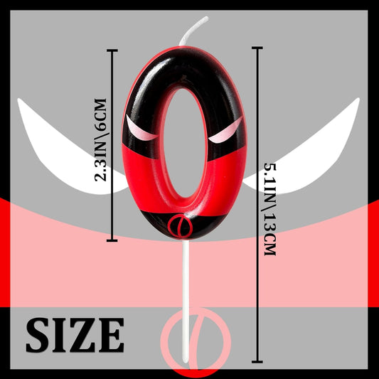 Black Red Mask Number 0 Birthday Candles - Comic Themed Cake Topper for Birthday Decorations Supplies, 0 Candle Party Favors (Number 0)