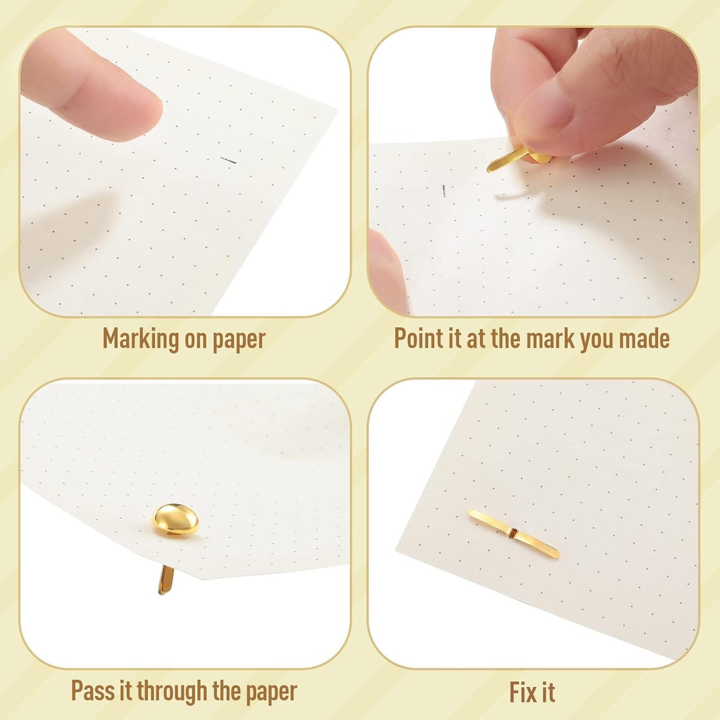 Hotop 500 Pcs Brads for Paper Crafts Metal Round Brass Paper Fasteners for Craft Art Crafting School DIY Supplies(0.3 x 0.6, 0.24 x 0.47, 0.2 x 0.3 Inch,Golden)