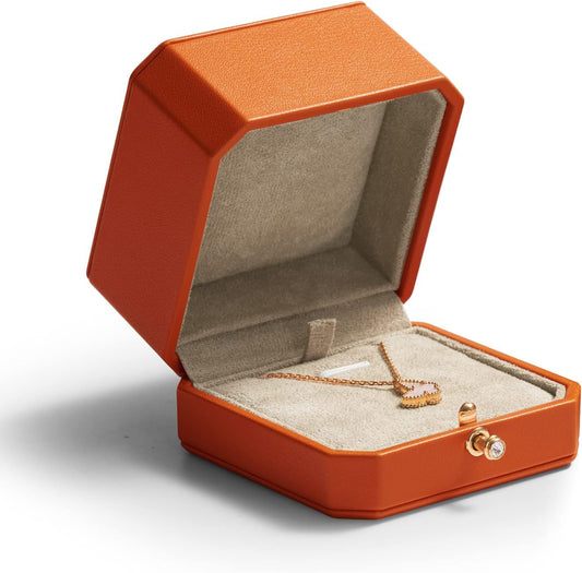 Oirlv Luxury Leather Pendant Necklace Gift Box Jewelry Storage Display Case Anniversary, Engagement, Birthday Necklace Holder