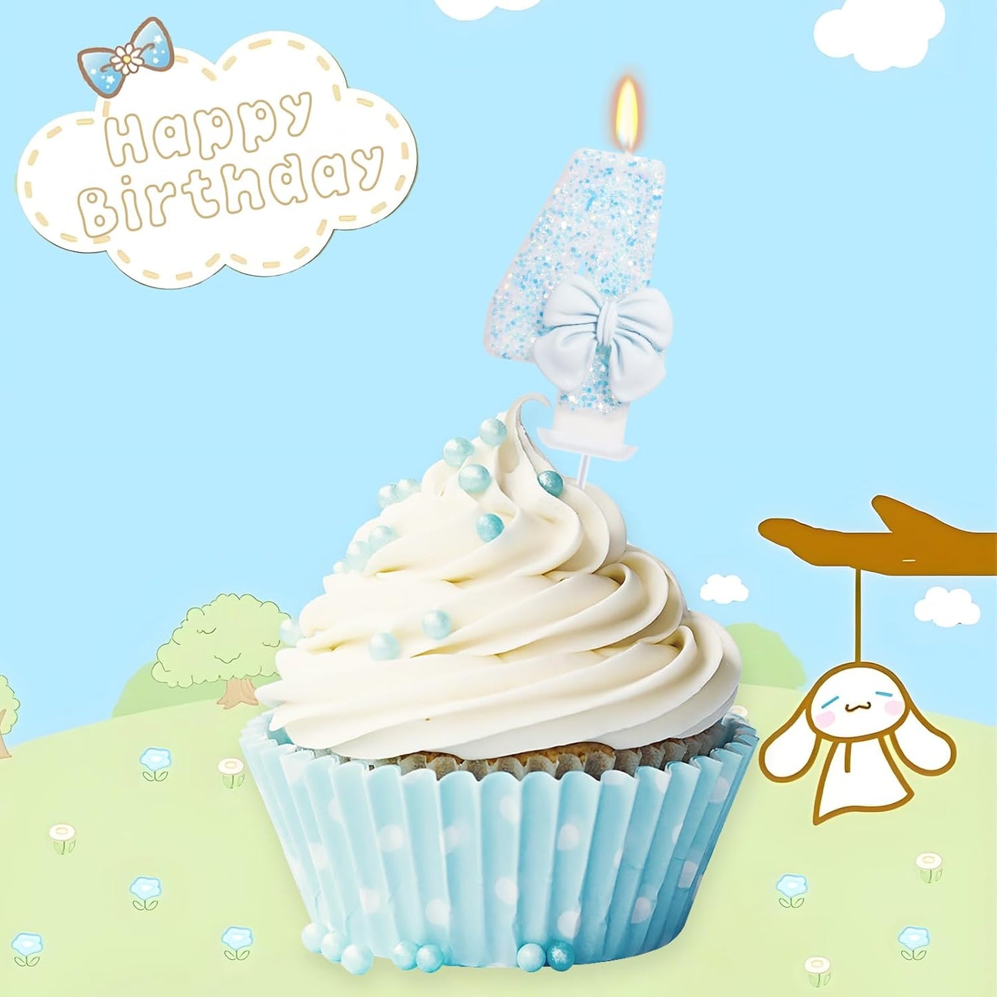 Birthday Candle for Cake, Blue Bow Number Candles, 2.76 inch Number, Cake Topper Decoration for Birthday Party (Number 4)