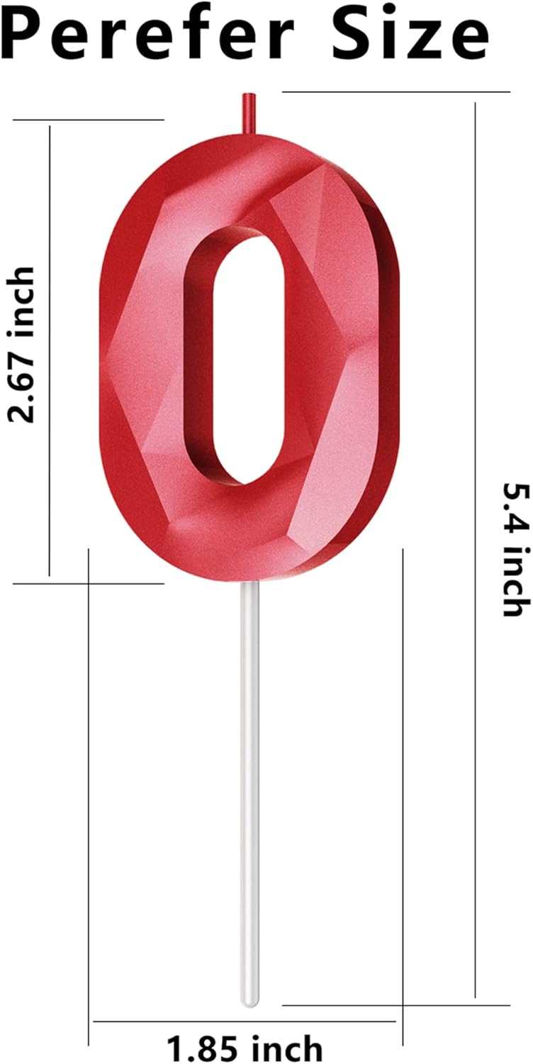 Number Birthday Candles(0 Candle Red) 3D Diamond Shape Number Happy Birthday Cake Candles for Birthday Party Wedding Decoration Reunions Theme Party