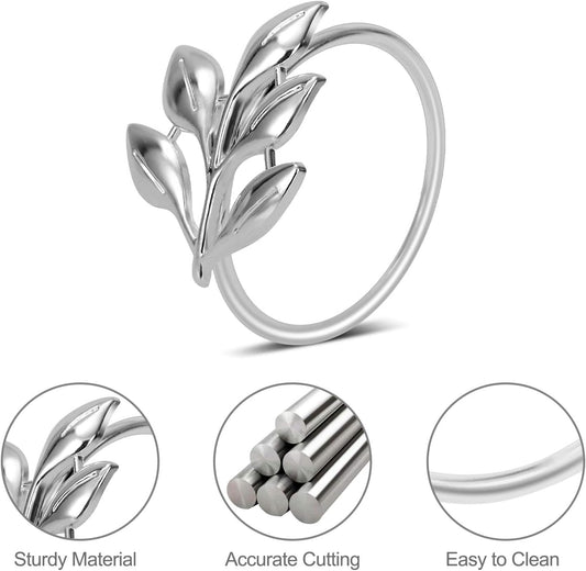 KPOSIYA Set of 20 Leaf Napkin Rings Metal Silver Napkin Holder Table Napkin Rings for Dinning Table Parties Everyday (Ye Zi-Silver 20)