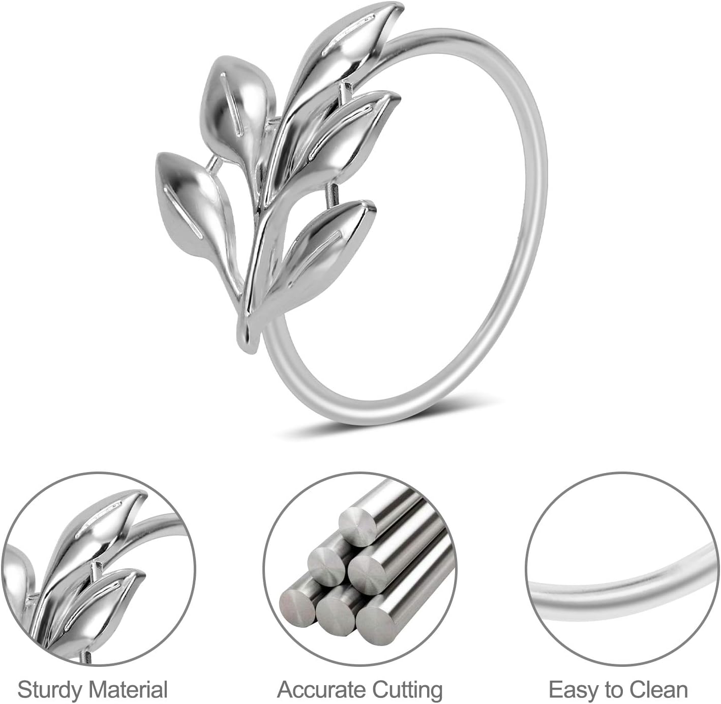 KPOSIYA Set of 6 Leaf Napkin Rings Metal Gold Napkin Holder Table Napkin Rings for Thanksgiving Day Christmas Dinning Table Parties Everyday (Ye Zi-Silver 6)