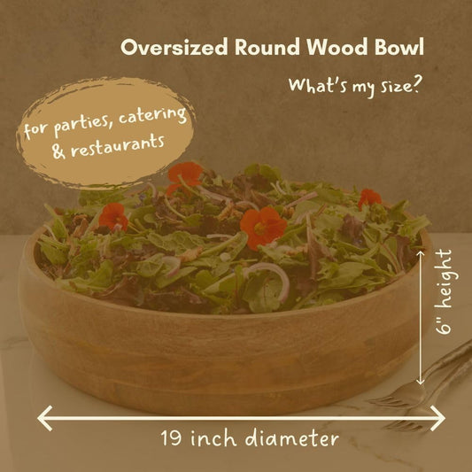 Oversized Salad Bowl, 19" Wide, Big Serving Dish for Pasta, Cut Fruit, Party, Catering, Wedding, Restaurant, Kitchen Countertop Fruit Bowl, Farmhouse Style, Mango Wood