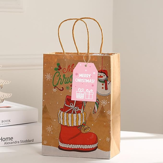Anwyll Christmas Gift Tags with String - 50Pcs Pink Merry Christmas Name Tags for Gift Xmas to from Tag Have A Merry Little Christmas Tree Label Tag for Present Wrap Goodie Bags Holiday Party Favors