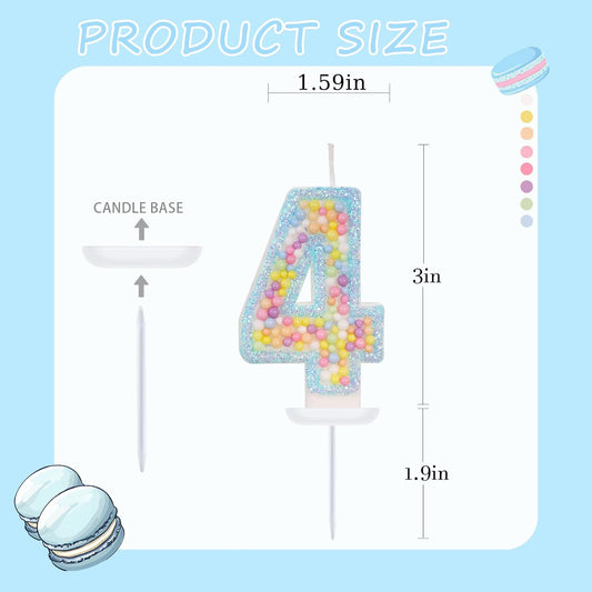 Birthday Candles - Number 4 Candle, Colorful Macaron Candles for Boys/Girls, Blue Cake Decorations, Blue Birthday Decorations